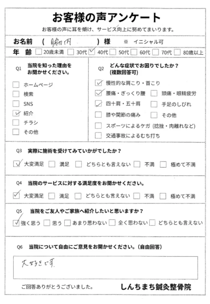 しんちまち鍼灸整骨院 お客様の声